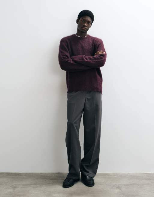 ASOS DESIGN oversized knitted mohair sweater in burgundy, 2 of 5