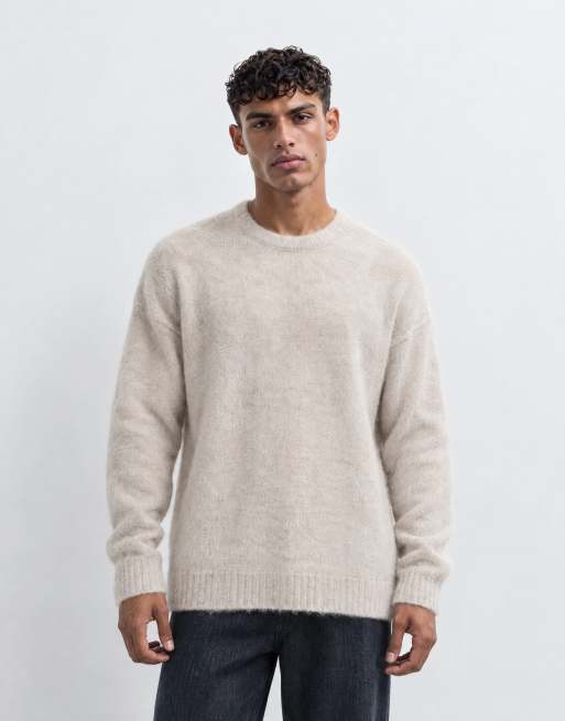 ASOS DESIGN oversized knitted mohair sweater in stone, 6 of 9