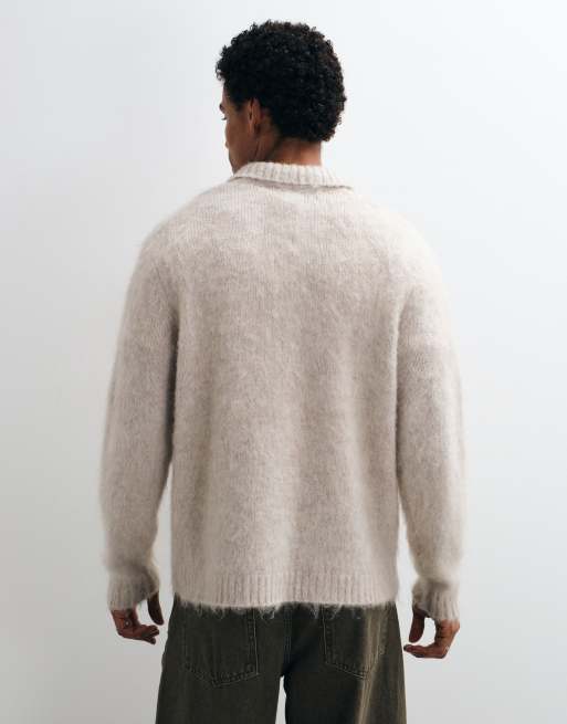 ASOS DESIGN oversized knitted notch neck jumper in stone, 5 of 5