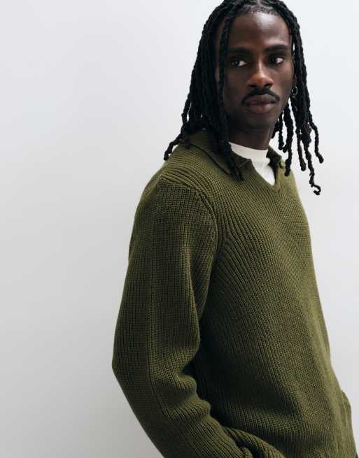 ASOS DESIGN oversized knitted notch neck polo in khaki, 2 of 5
