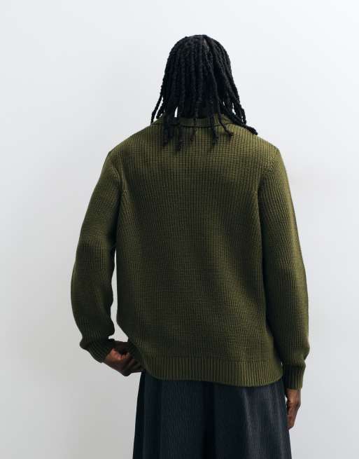 ASOS DESIGN oversized knitted notch neck polo in khaki, 4 of 5