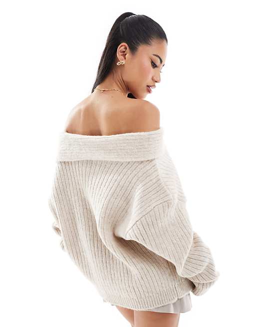 Fake Single-breasted Off Shoulder Sweaters Fake Single-breasted Off Shoulder Sweaters