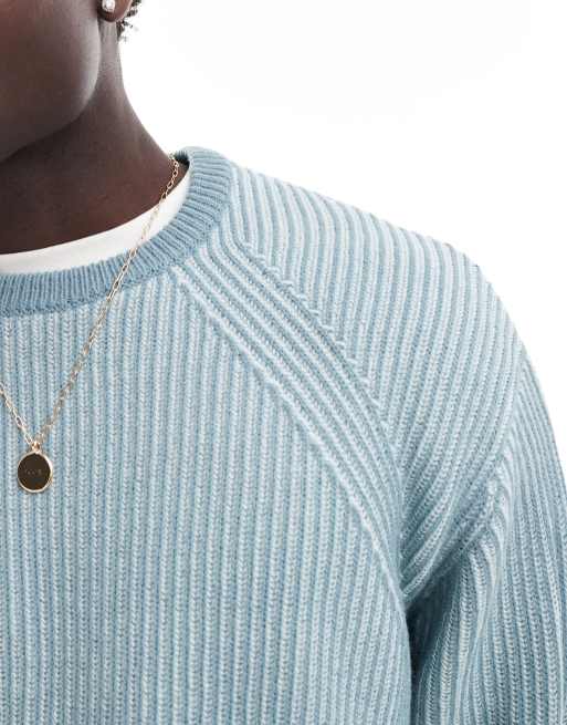 ASOS DESIGN oversized knitted plated fisherman rib jumper in blue, 3 of 4
