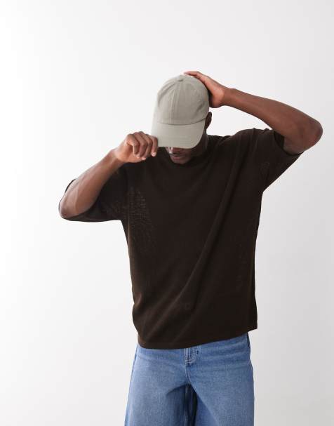 ASOS DESIGN oversized knitted textured t-shirt in brown