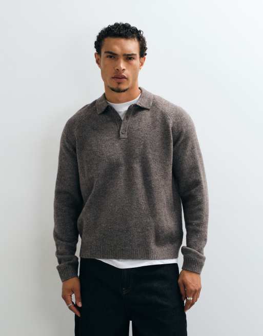ASOS DESIGN oversized knitted polo in brown, 3 of 5