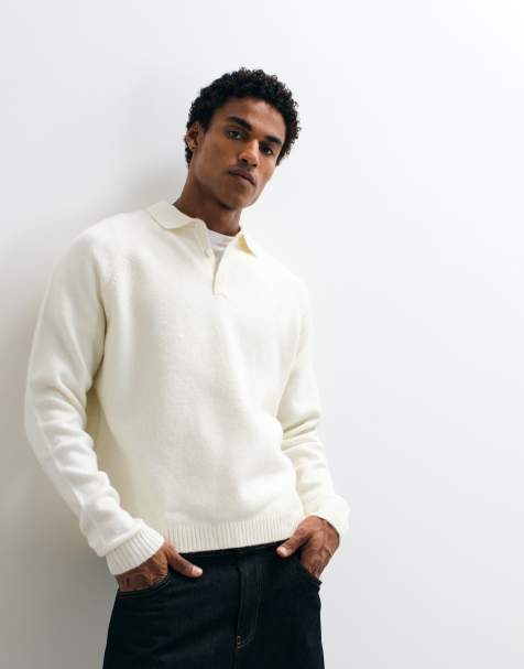 ASOS DESIGN oversized knitted polo in stone - view 1