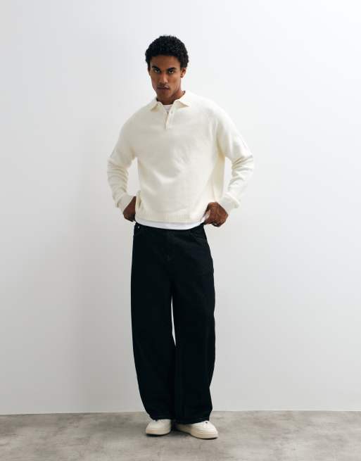 ASOS DESIGN oversized knitted polo in stone, 2 of 9