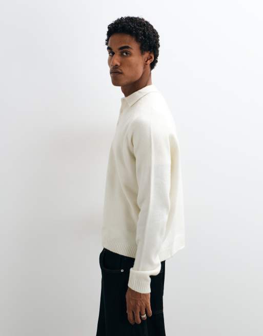 ASOS DESIGN oversized knitted polo in stone, 3 of 9