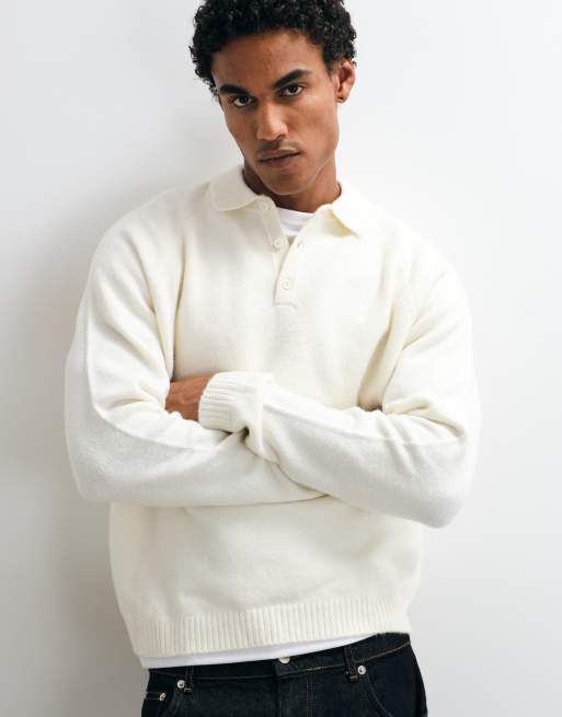 ASOS DESIGN oversized knitted polo in stone, 4 of 9