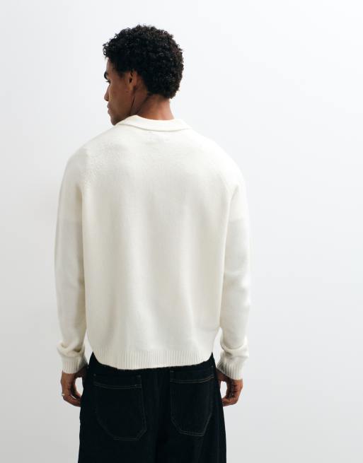 ASOS DESIGN oversized knitted polo in stone, 5 of 9