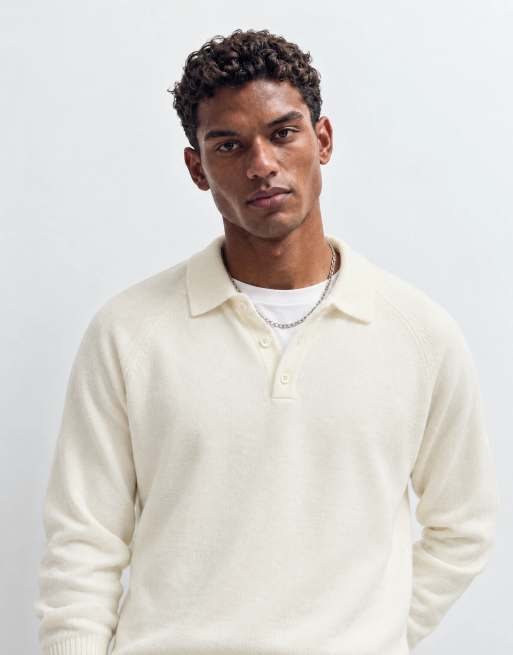 ASOS DESIGN oversized knitted polo in stone, 7 of 9