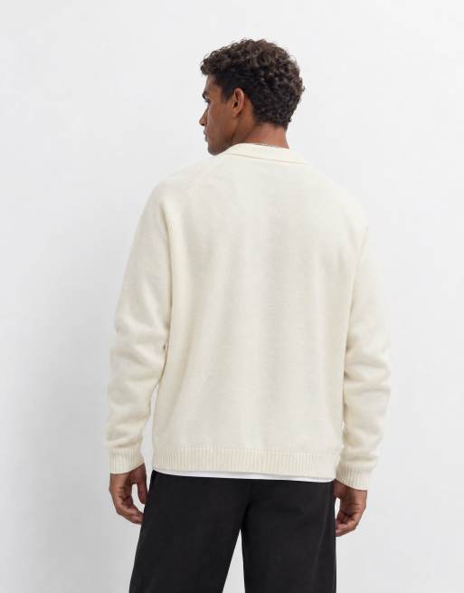 ASOS DESIGN oversized knitted polo in stone, 8 of 9