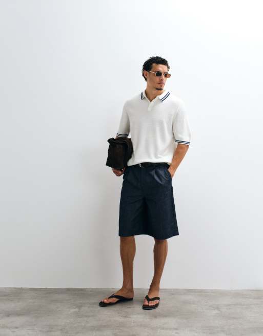 ASOS DESIGN oversized knitted polo with tipping in ecru, 2 of 5