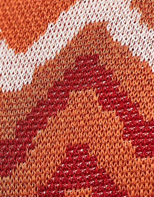 ASOS DESIGN oversized knitted revere collar polo shirt with pattern print in orange, 3 of 4