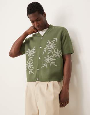 ASOS DESIGN oversized knitted revere shirt in green