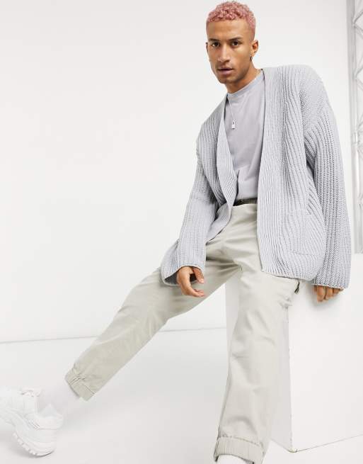 ASOS DESIGN oversized knitted rib cardigan in grey