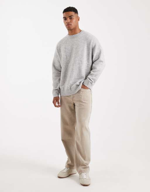 ASOS DESIGN oversized knitted rib panel jumper in grey, 2 of 5