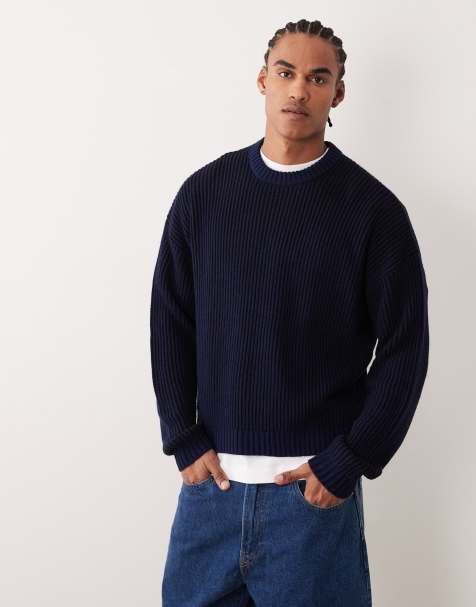ASOS DESIGN oversized knitted ribbed jumper in navy