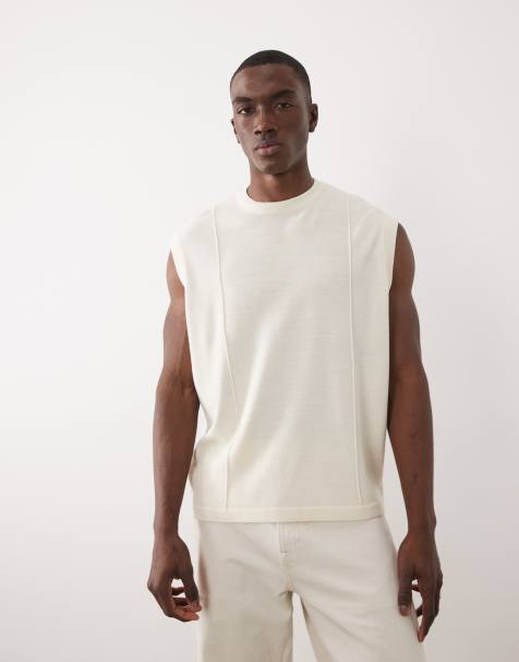 ASOS DESIGN oversized knitted singlet with piping detail in ecru - view 1
