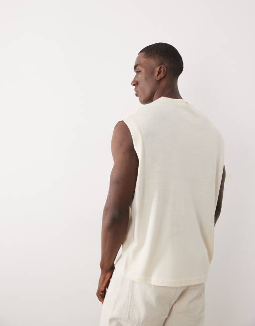 ASOS DESIGN oversized knitted singlet with piping detail in ecru, 5 of 5