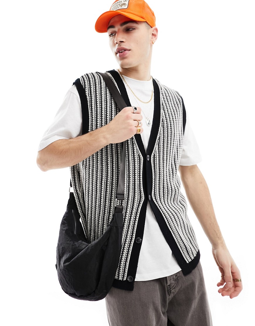 ASOS DESIGN oversized knitted sleeveless rib cardigan in black