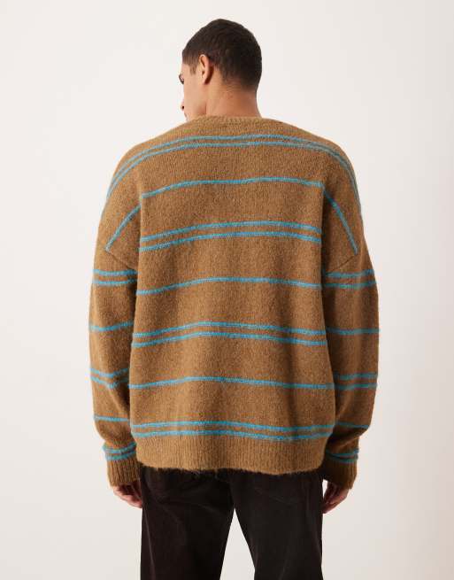 ASOS DESIGN oversized knitted stripe cardigan in brown, 3 of 5