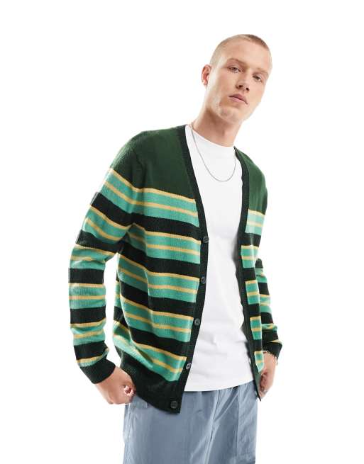 ASOS DESIGN oversized knitted stripe cardigan in green | ASOS