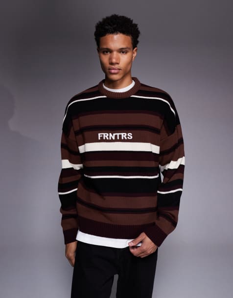 ASOS DESIGN oversized knitted stripe jumper with chest graphic in multicolour - view 1