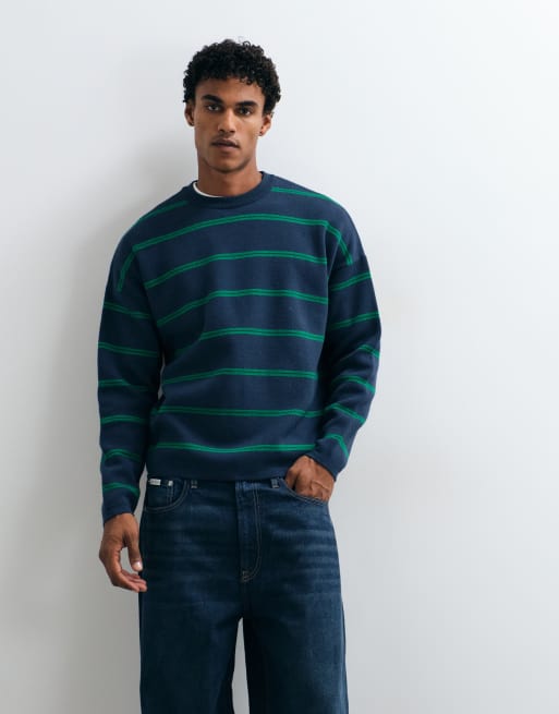 ASOS DESIGN oversized knitted striped jumper with back print in blue, 5 of 5