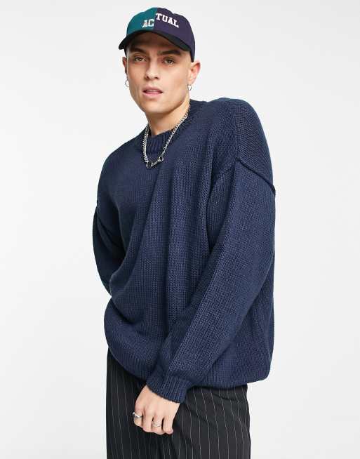 ASOS DESIGN oversized knitted sweater in navy