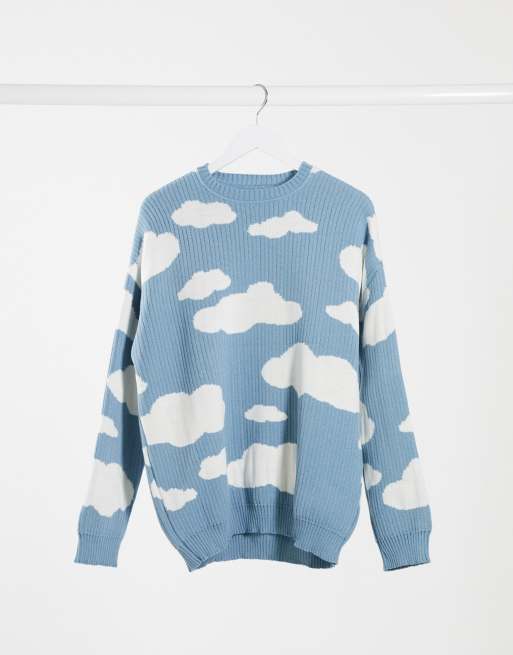 Oversize blue cloud sweater, -cute cloud pattern