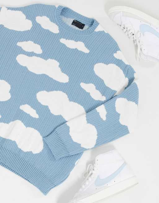 ASOS Knitted Oversized Jumper With Cloud Landscape Pattern in Blue for Men