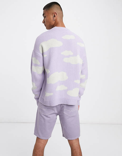 Hviske betale sig Kanon ASOS DESIGN oversized knitted sweater with cloud design in lilac | ASOS