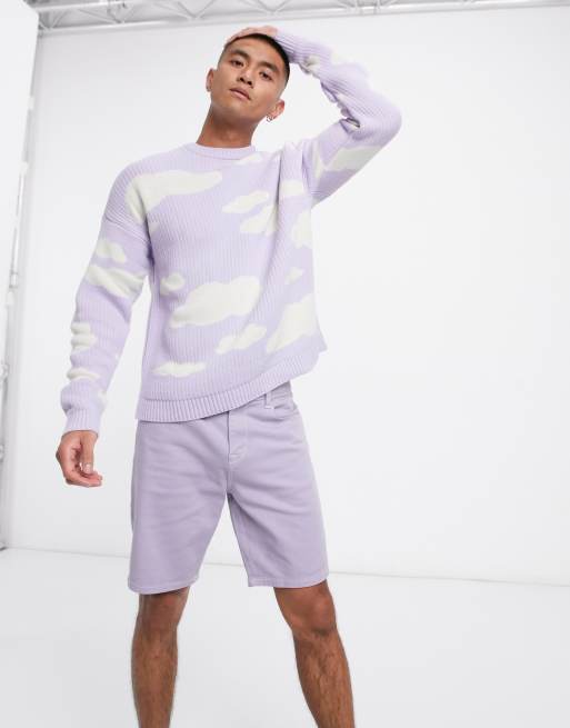 ASOS Asos Crew Neck Sweater with Elbow Patches in Purple for Men