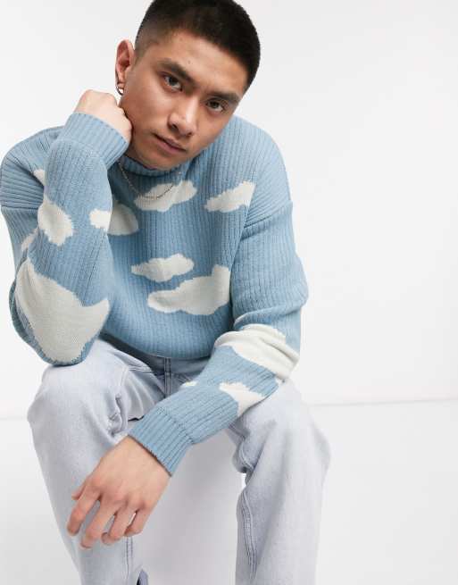 ASOS DESIGN oversized waffle knit sweater in pale blue