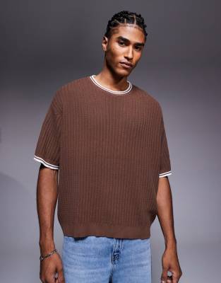 Asos Design Oversized Knitted T-shirt In Brown