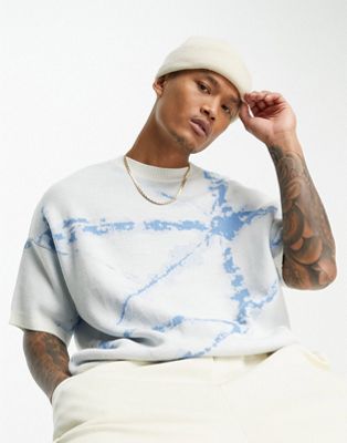 ASOS DESIGN oversized knitted t-shirt with tie dye effect in blue - ASOS Price Checker
