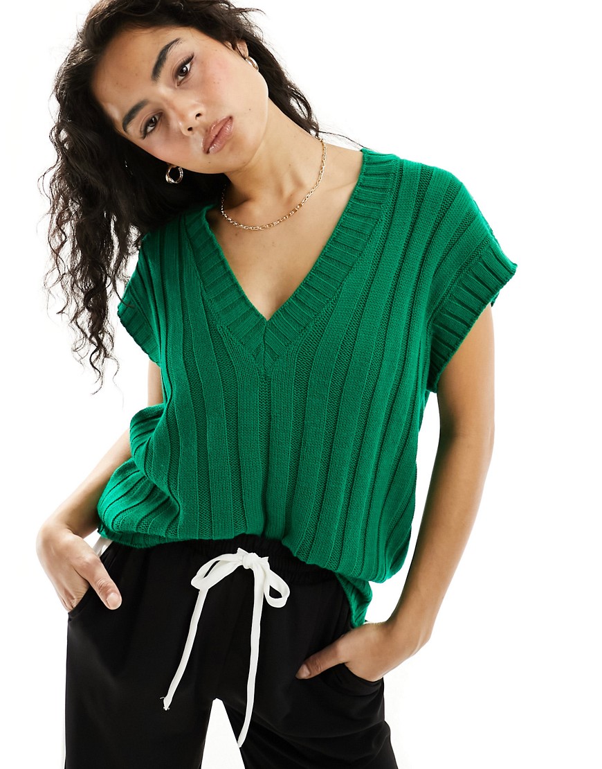 ASOS DESIGN oversized knitted tank top in wide rib in green