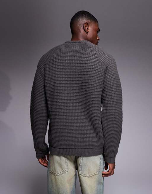 ASOS DESIGN oversized knitted textured jumper in grey, 3 of 5