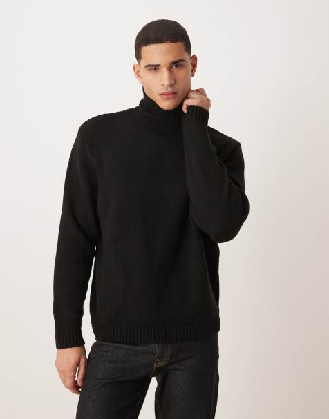 ASOS DESIGN oversized knitted textured roll neck jumper in black