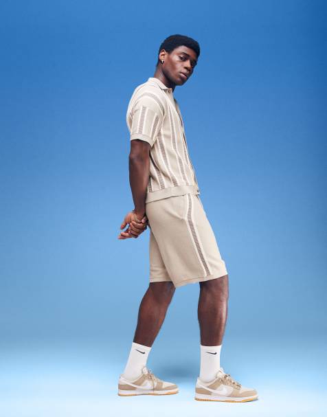 ASOS DESIGN oversized knitted textured shorts in beige (part of a set) - view 1