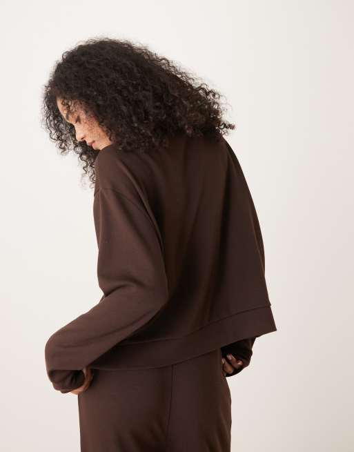 ASOS DESIGN oversized knitted tie front co-ord in chocolate, 3 of 4