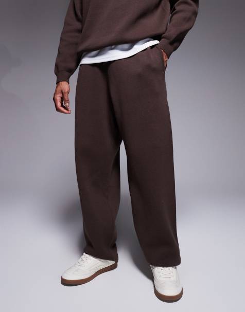 ASOS DESIGN oversized knitted trackies in brown - view 1
