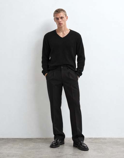 ASOS DESIGN oversized knitted v neck jumper in black rib, 7 of 9