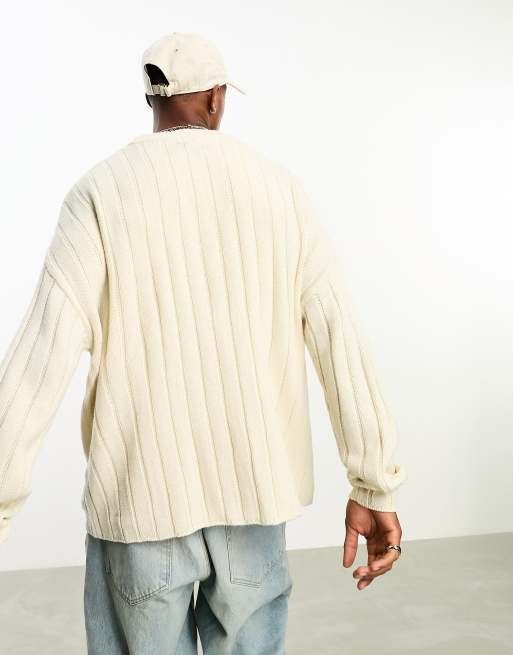 ASOS DESIGN oversized knitted wide rib sweater in oatmeal | ASOS
