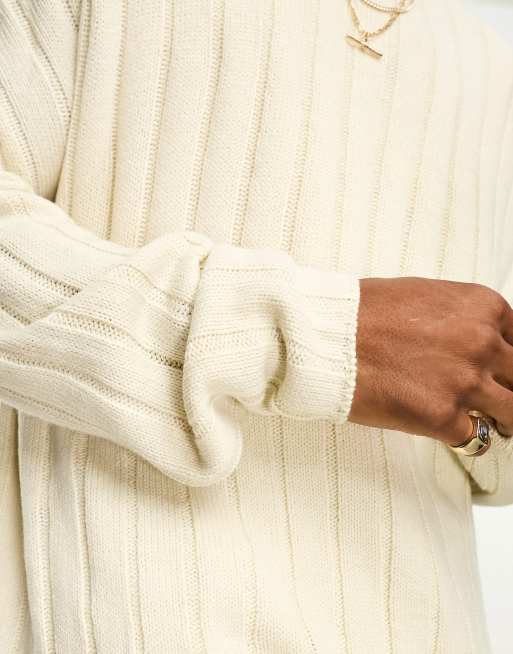 ASOS DESIGN oversized knitted wide rib sweater in oatmeal | ASOS