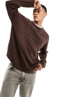 ASOS DESIGN oversized knitted wide ribbed jumper in brown