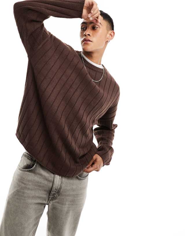 ASOS DESIGN - oversized knitted wide ribbed jumper in brown