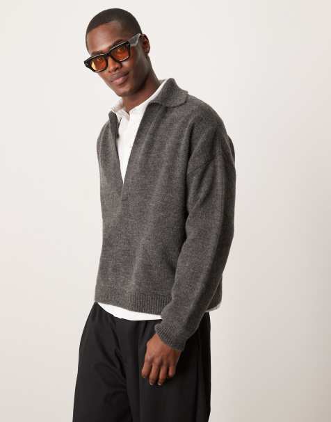 ASOS DESIGN - Oversized koksgrå polo med hakrevers - view 1