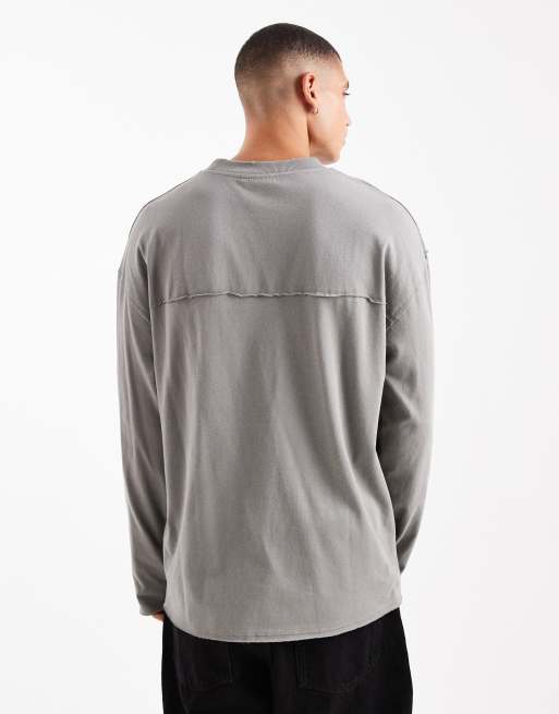 ASOS DESIGN - Oversized koksgrå T-shirt i kraftig kvalitet med lange ærmer og rå kanter, 3 af 5